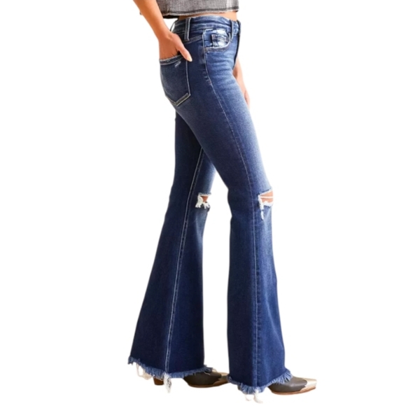 FLYING MONKEY Mid Rise Flare stretch destroyed jeans BY4668R The Buckle sz25x31L - Picture 2 of 15